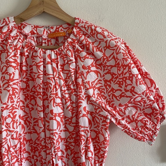 Oliphant Short Crew Mini Dress Women’s‎ Size XS Puff Sleeve Floral Orange White - Picture 6 of 11